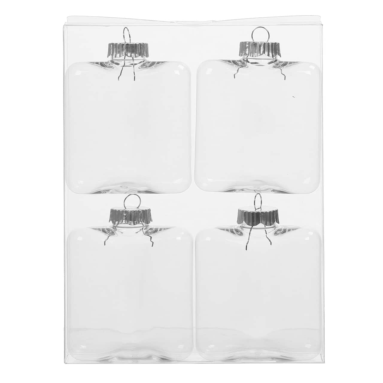 4" Flat Cube Clear Plastic Ornaments, 4ct. by Make Market®